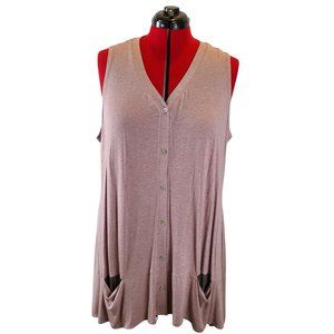 LOGO by Lori Goldstein Pink Button-up Vest with Gray-Lined Pockets 2X NWOT